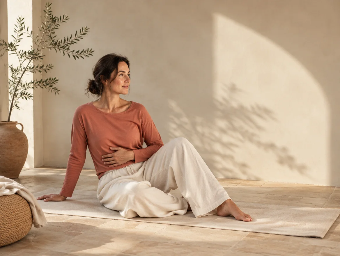 A woman taking a quiet moment for herself in a sunlit room